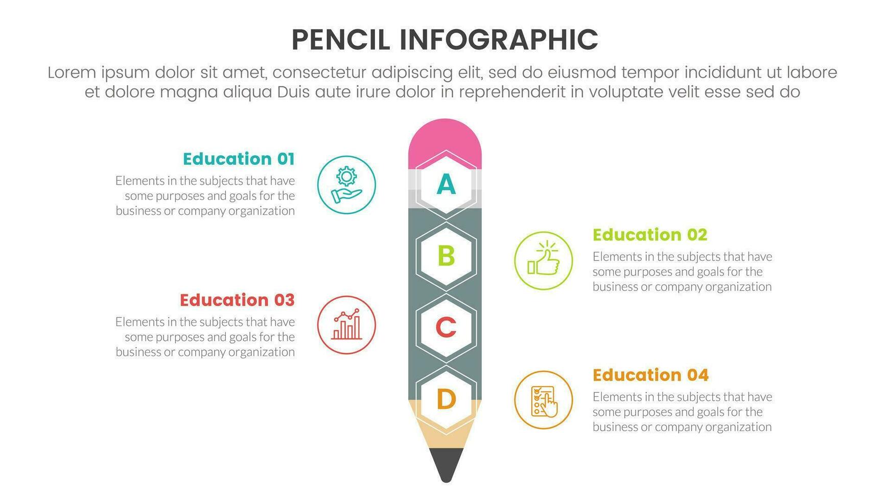 penna utbildning infographic 4 punkt skede mall med stor penna vertikal stående för glida presentation vektor