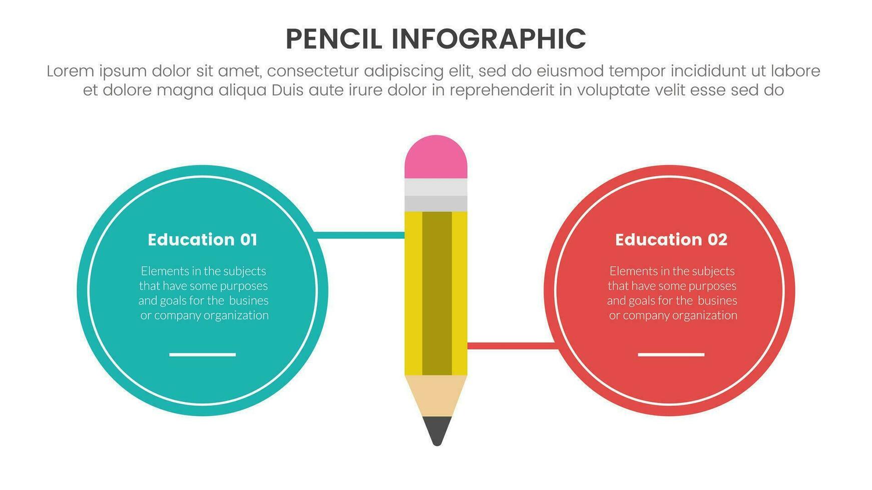 penna utbildning infographic 2 punkt skede mall med stor cirkel ansluten på Centrum för glida presentation vektor