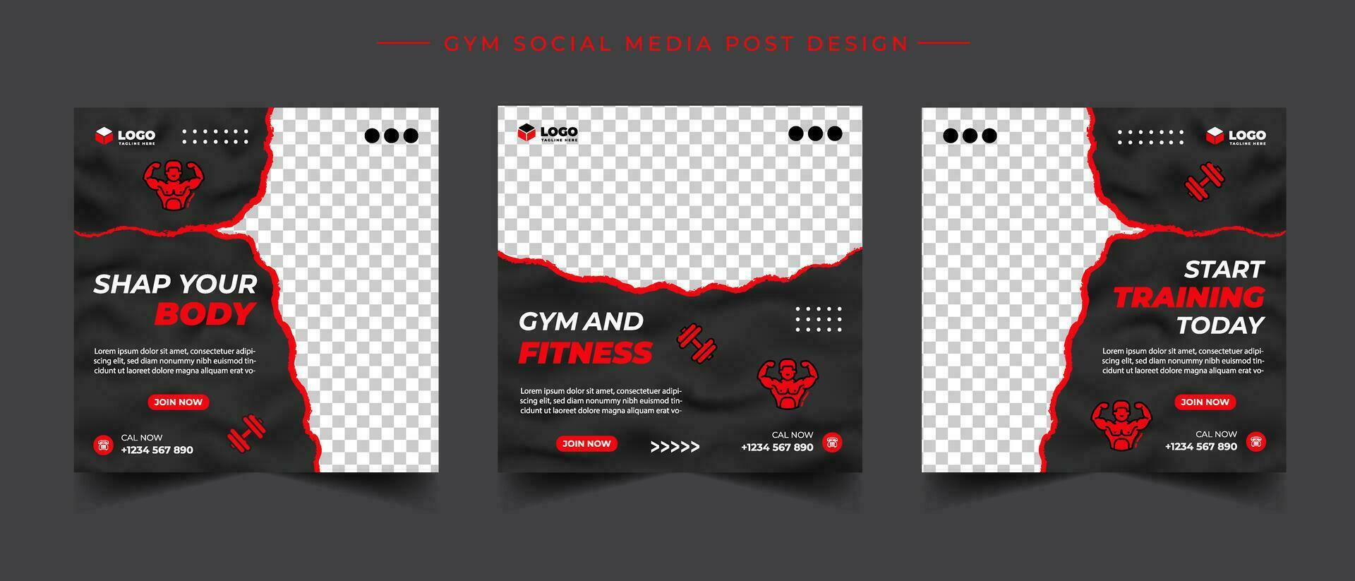 Fitnessstudio, Fitness, und Sport Sozial Medien Post Vorlage Design Satz. verwendbar zum Sozial Medien, Banner, und Webseite. vektor