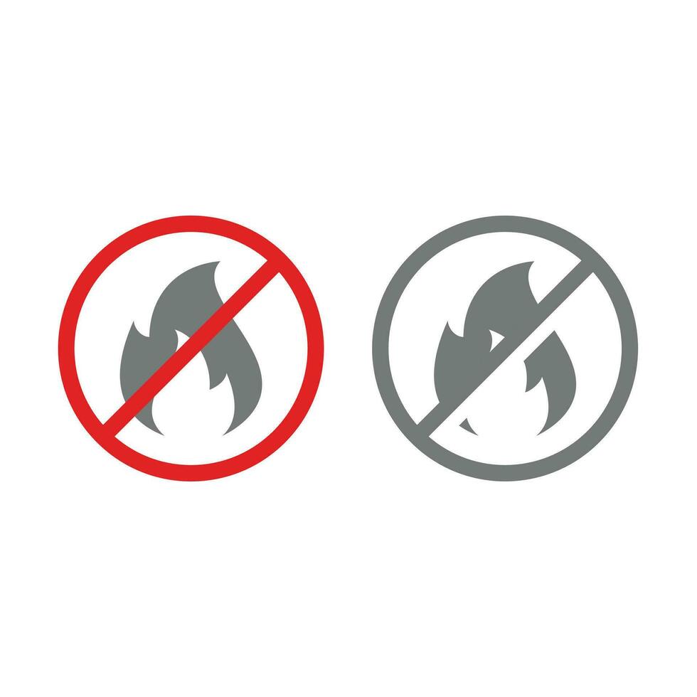 Nej brand vektor röd förbud tecken. Nej öppen lågor, förbjuden varning tecken.