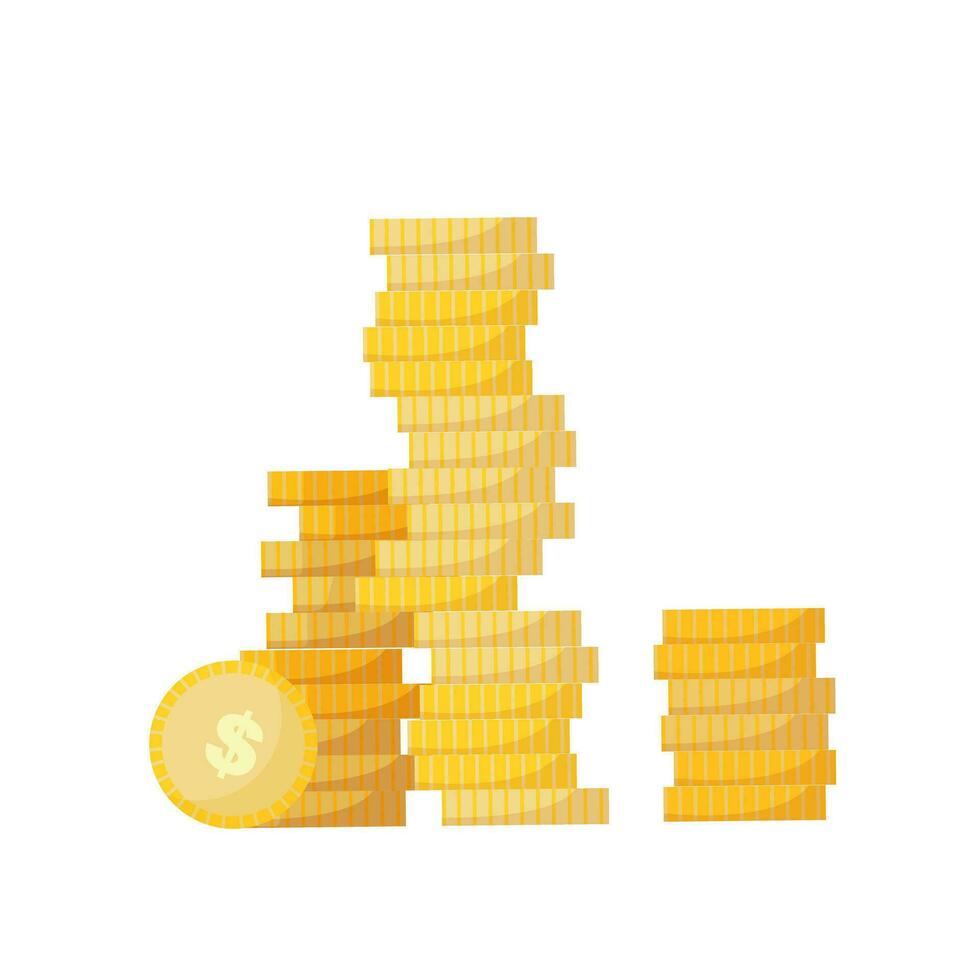 stack av gyllene mynt isolerat på vit bakgrund. gyllene mynt med dollar tecken. platt vektor illustration. begrepp av monetär samling eller strategi av vinst eller fördel framställning i företag