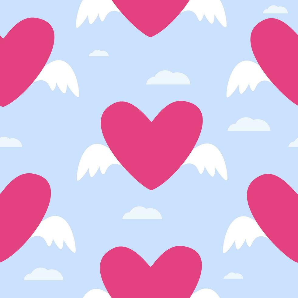 nahtlos Muster mit Herz zum Valentinstag Tag. rot Herz mit Flügel. Vektor Illustration.