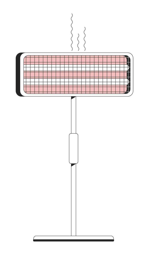 Infrarot elektrisch Heizung schwarz und Weiß 2d Linie Karikatur Objekt. Hitze Gerät isoliert Vektor Gliederung Artikel. Kühler. Zimmer Temperatur. Winter Wärme Ausrüstung monochromatisch eben Stelle Illustration