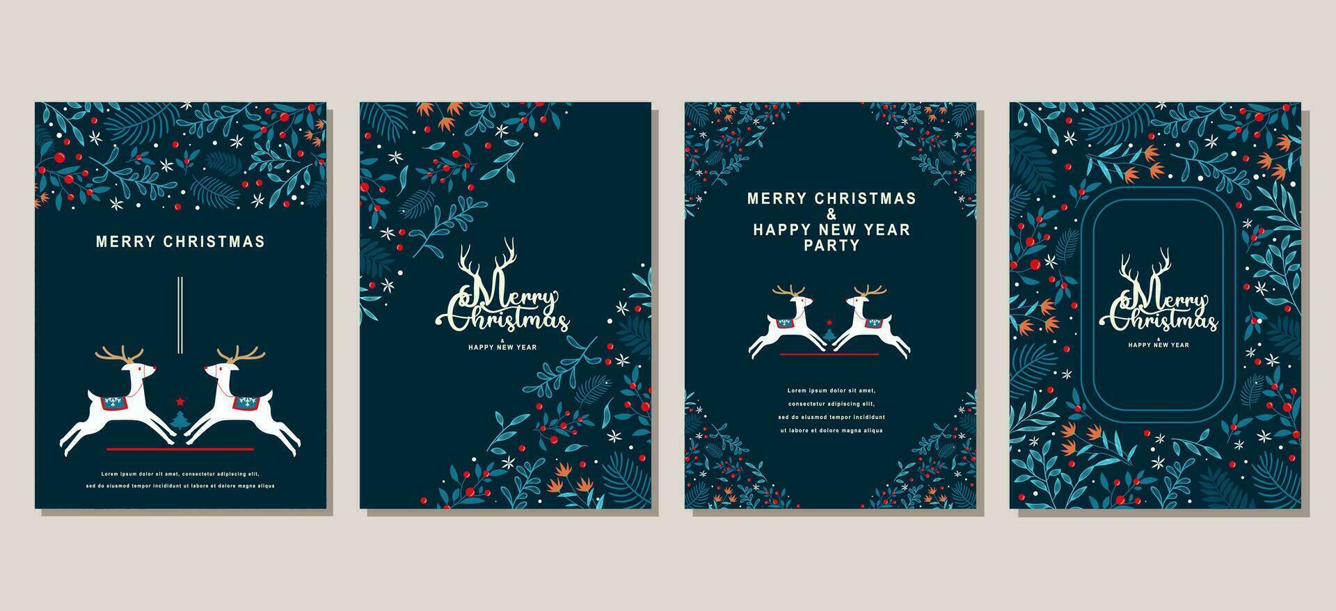 elegant glad jul och Lycklig ny år uppsättning av hälsning kort, affischer, Semester omslag vektor