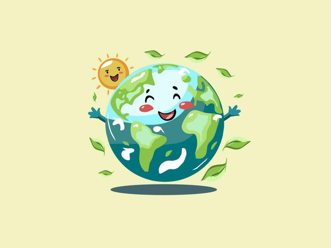leende jord tecknad serie illustration, friska och Lycklig tecknad serie jorden, skön planet jord kreativ design. vektor