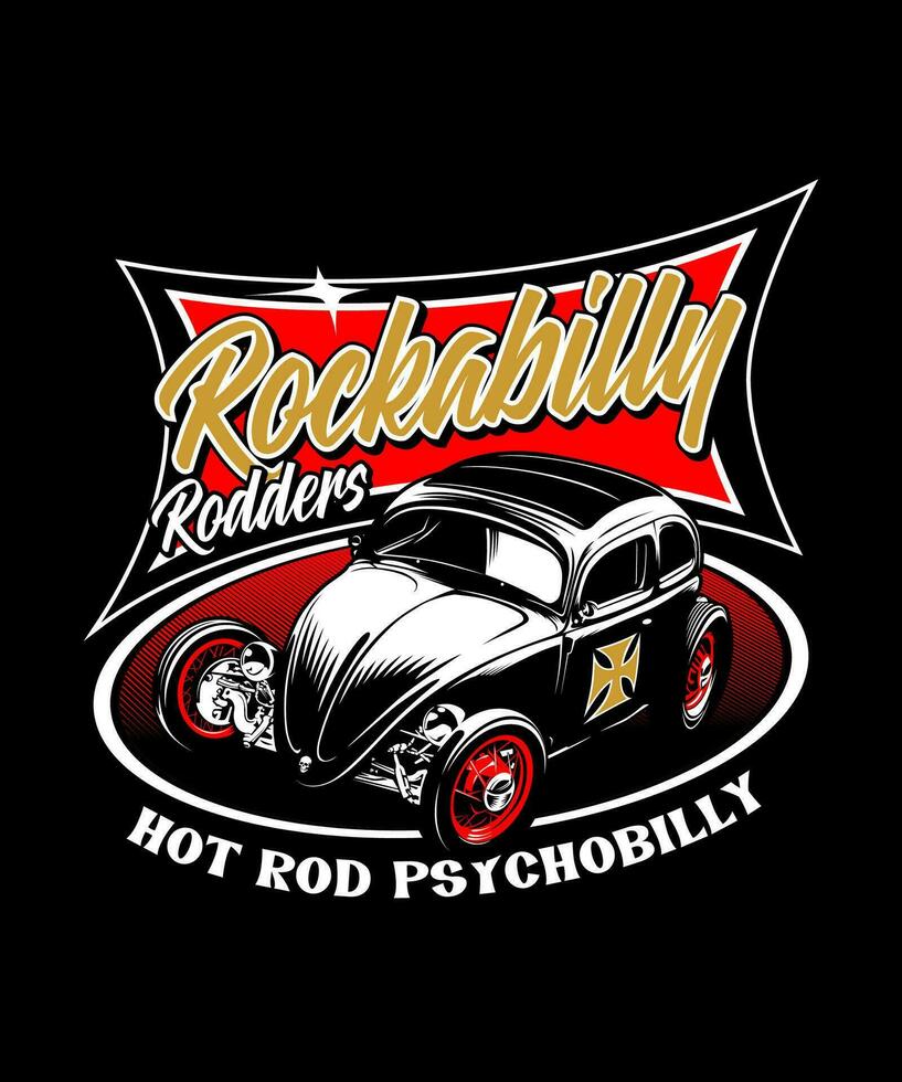 Rockabilly Rodder Jahrgang Vektor Illustration Stil.