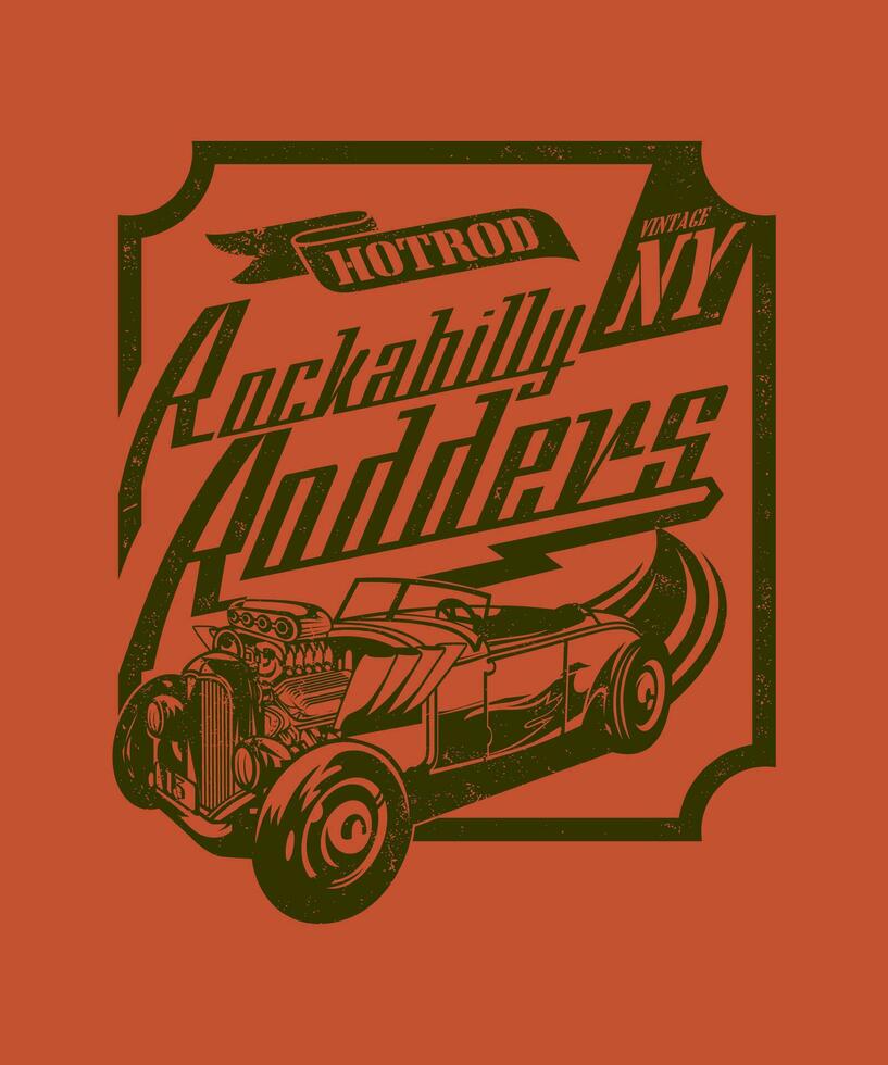 frisiertes Auto Rockabilly Rodder Jahrgang Vektor Illustration Stil.