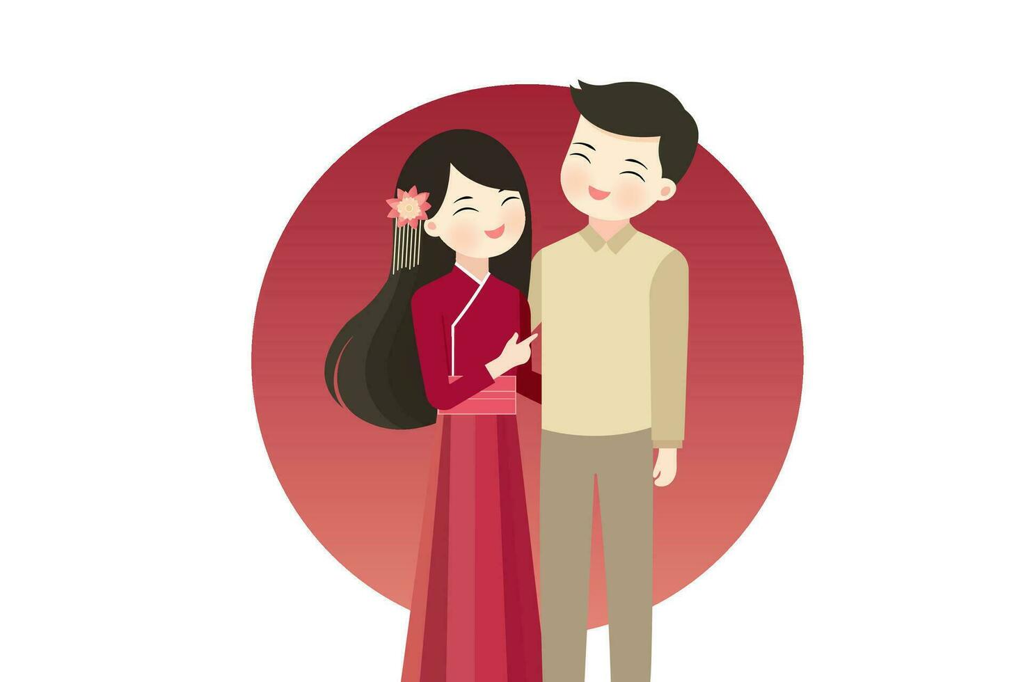 romantisch Paar im Chinesisch Kostüme im Liebe .Valentinstag Tag Hochzeit Vektor Illustration.