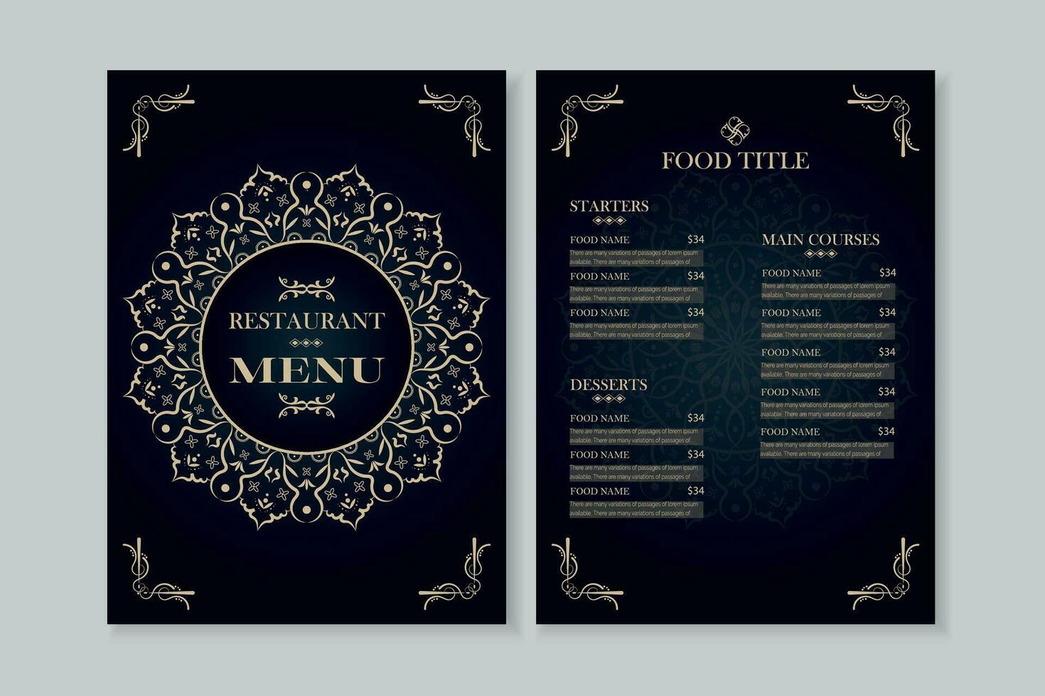 lyx restaurang meny design omslag broschyr mall. vektor