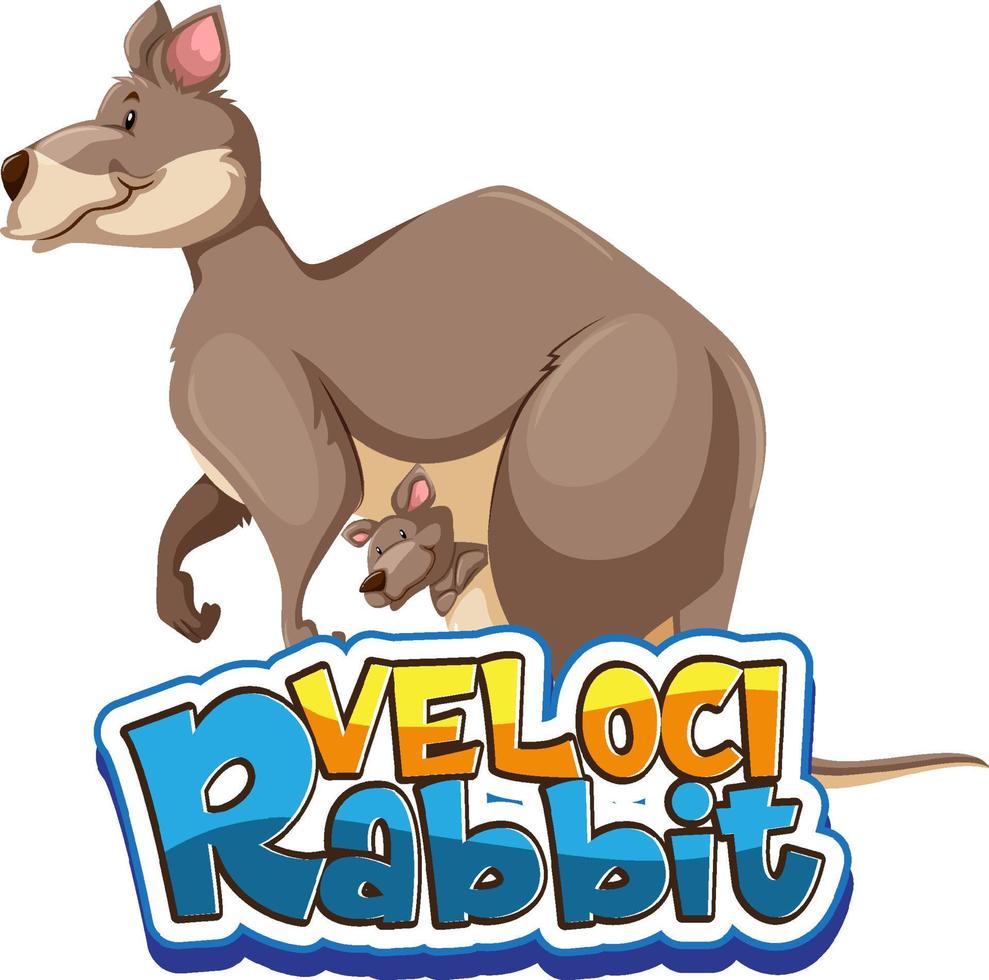 Känguru-Cartoon-Figur mit Velocirabbit-Schriftart-Banner isoliert vektor