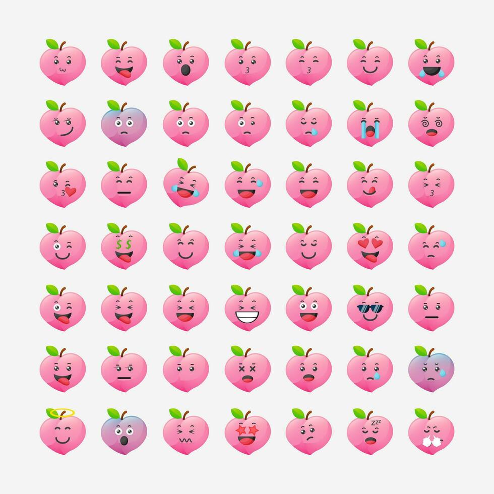 süß Pfirsich mit Emoticons Vektor Symbol Illustration