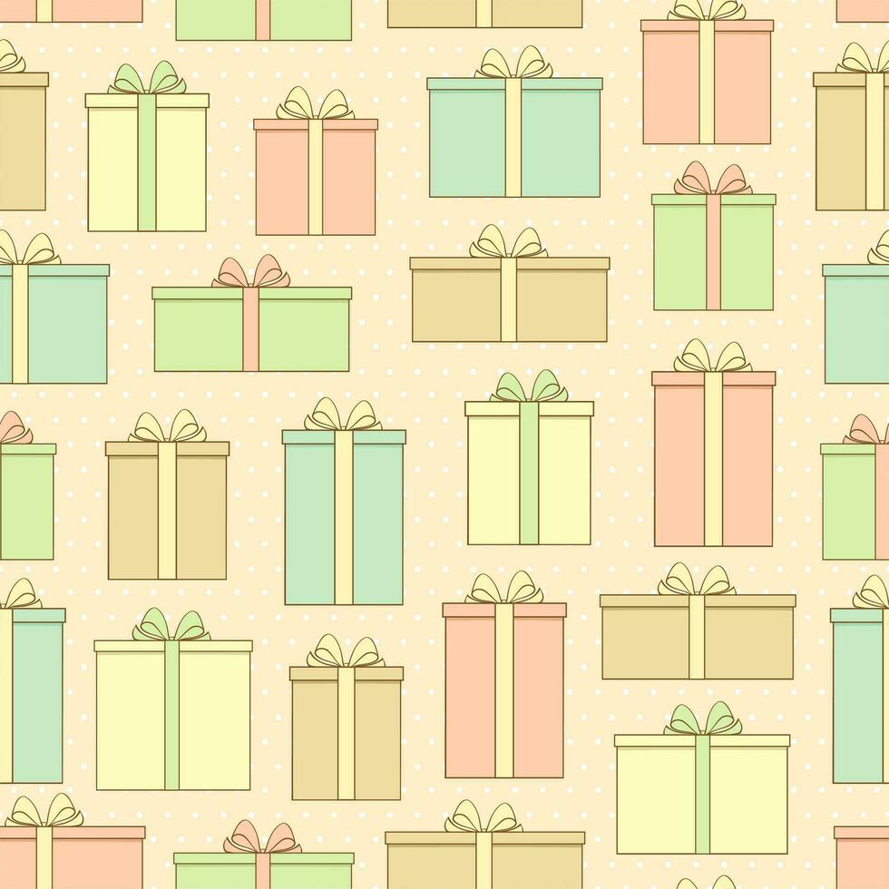nahtlos Muster mit Geschenk Box auf Polka Punkt Hintergrund. glücklich Neu Jahr Vektor Illustration.