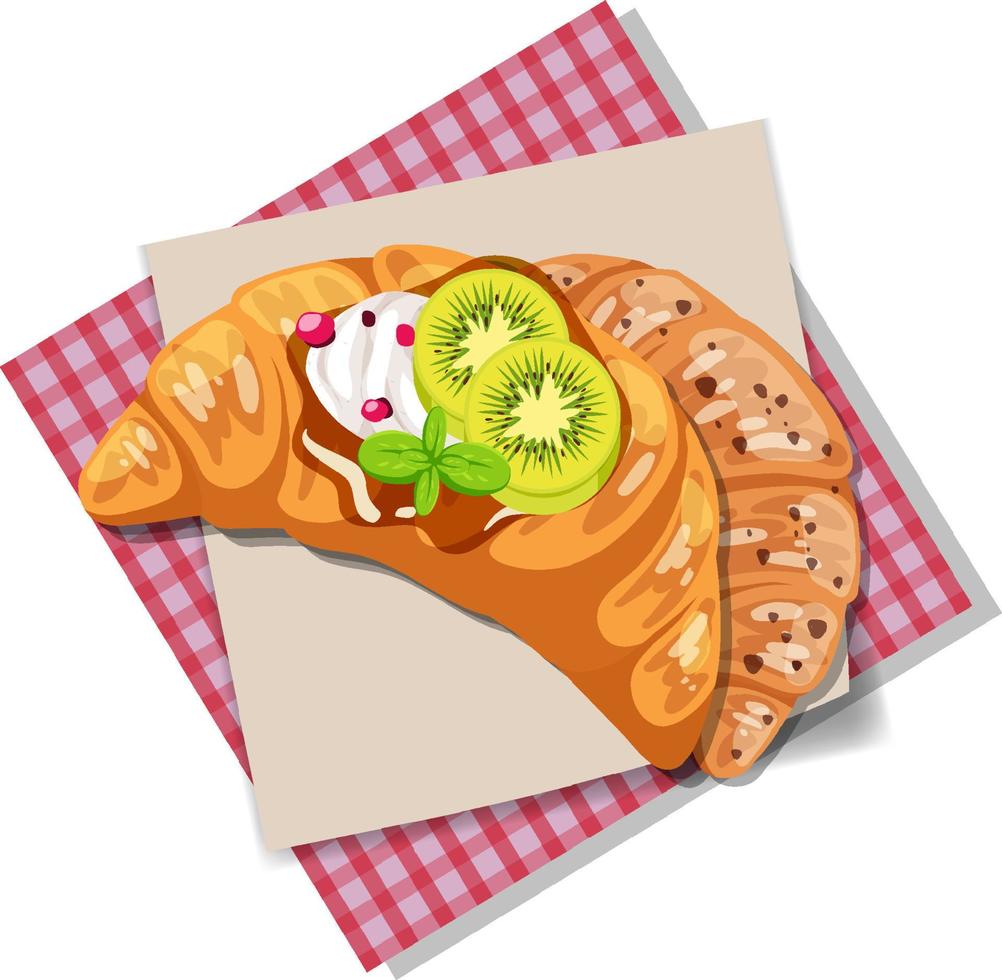 Croissant mit Kiwi und Sahnehaube isoliert vektor