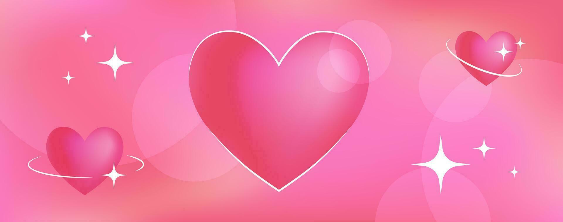 Digital Valentinstag Tag Gradient Herz, retro y2k blinkt und abstrakt lebendig Hintergrund. Vektor Banner, horizontal Poster, Postkarte und Gruß im 00s Grafik.