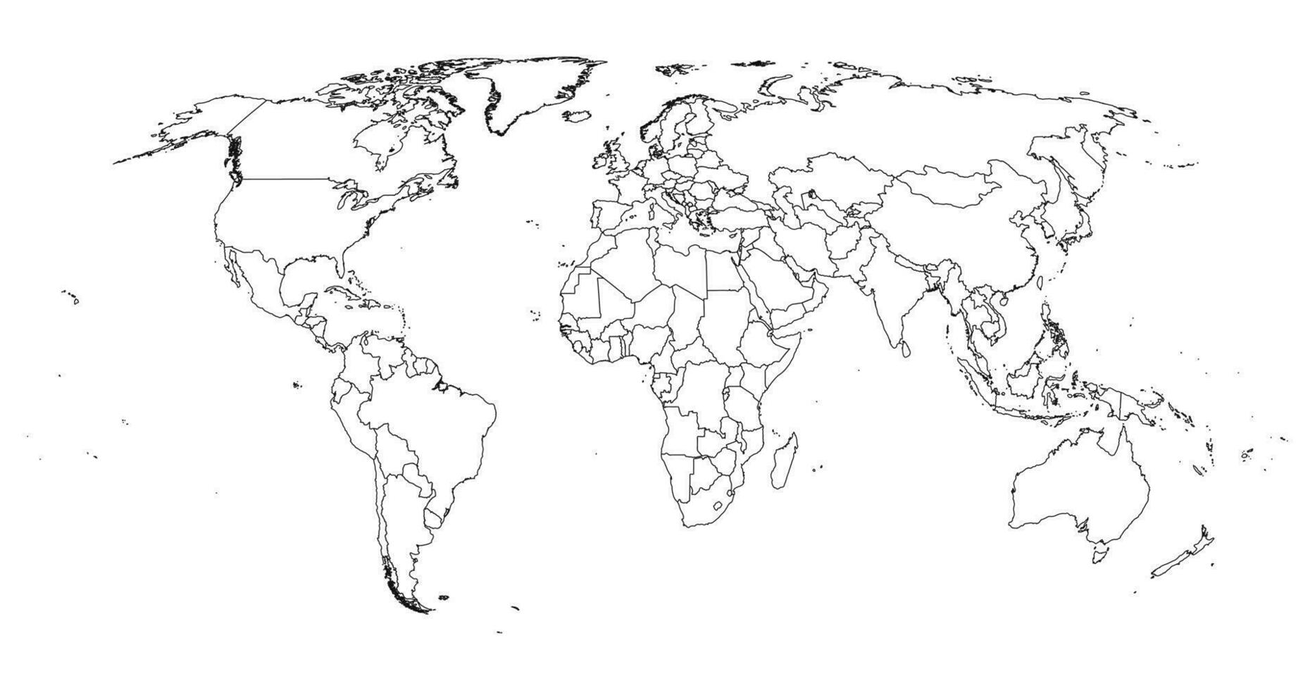 detailliert Gliederung Welt Karte. Vektor Illustration.
