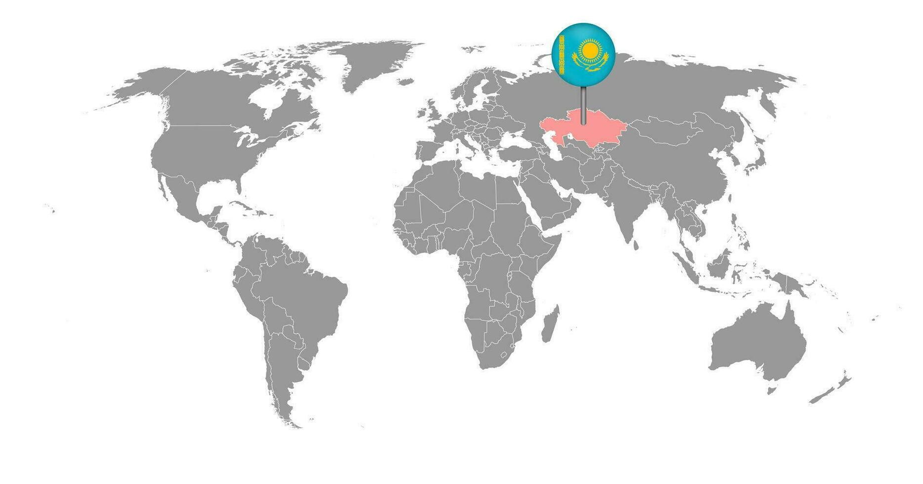 nålkarta med kazakstans flagga på världskartan. vektor illustration.