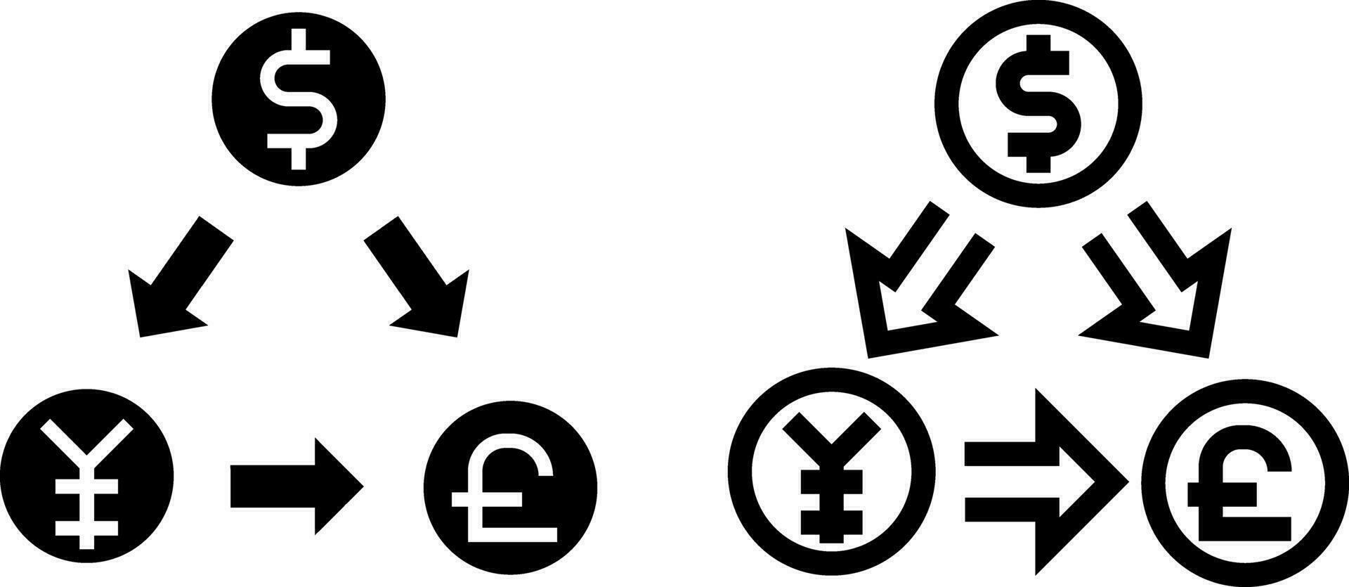 pengar utbyta ikon, valuta överföra tecken symbol, glyf och linje stil. vektor illustration