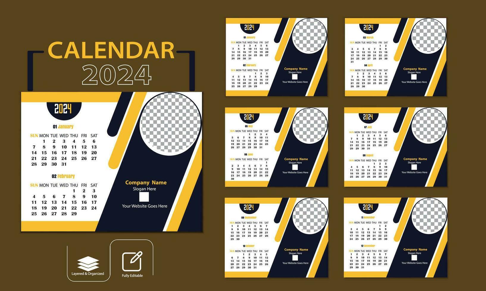 kreativ modern 2024 ny år skrivbord kalender design vektor