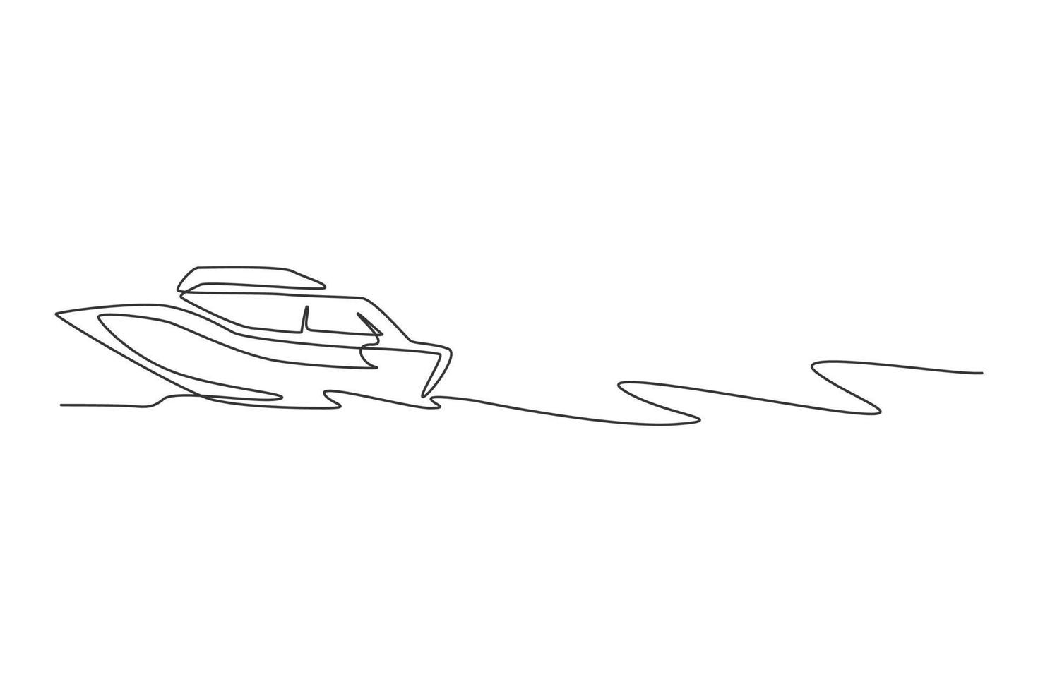 en kontinuerlig linjeteckning av snabb fartbåt som seglar på havet. vatten transport fordon koncept. dynamisk enkel linje rita design vektor illustration grafik