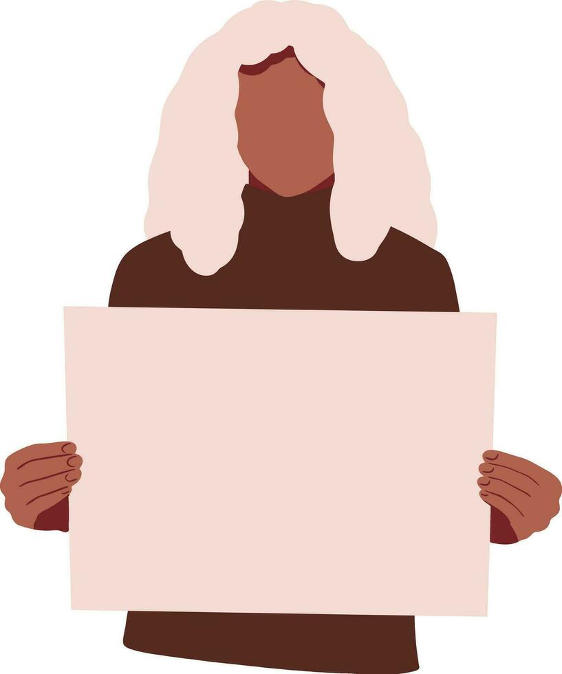 äldre kvinna innehav kartong tom utan text. protest och skydd av rättigheter. möte och demonstration. vektor illustration