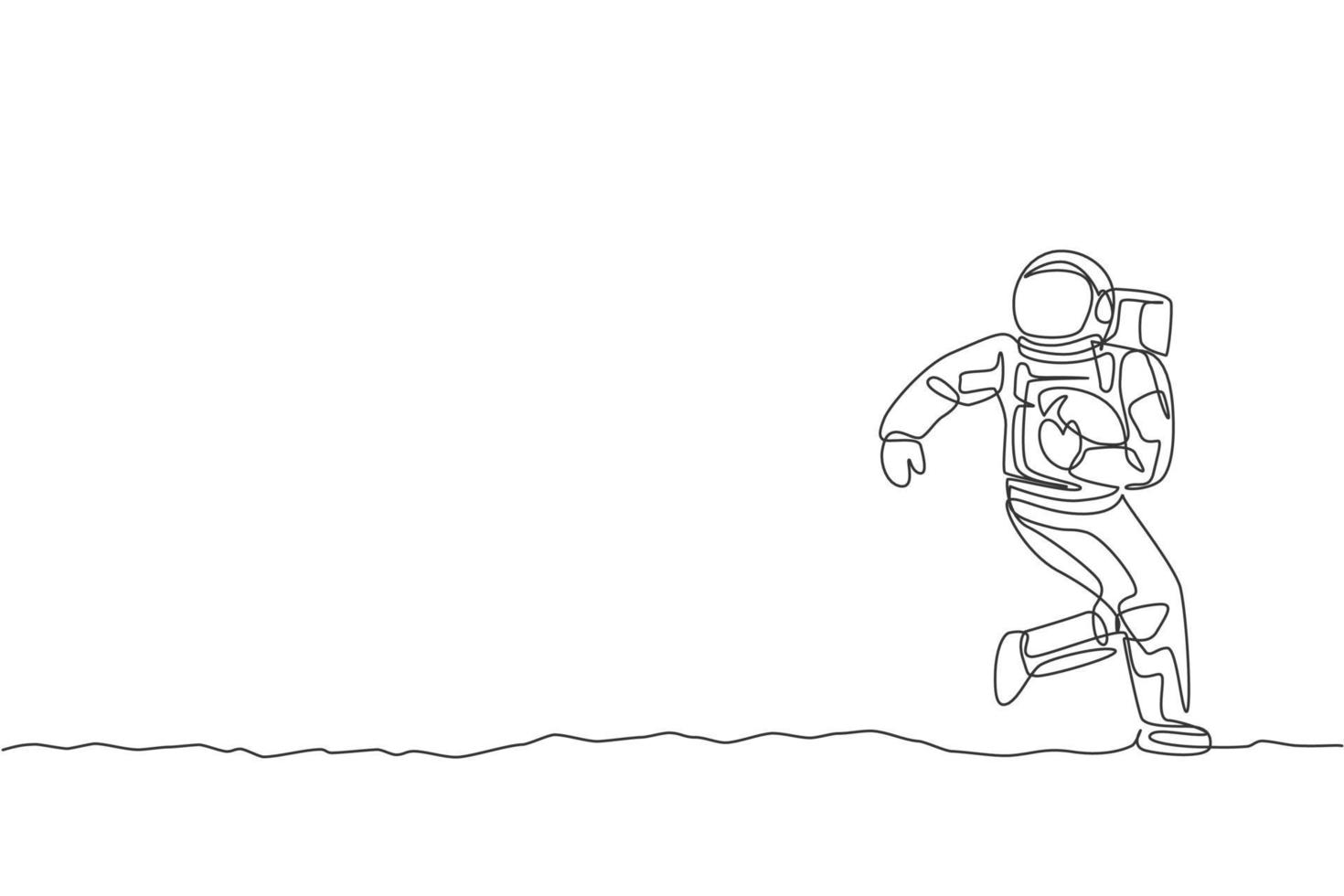 en enda radritning rymdman astronaut övar amerikansk fotboll i kosmisk galax vektor illustration. friska yttre rymden kosmonaut livsstil sport koncept. modern kontinuerlig linje rita design