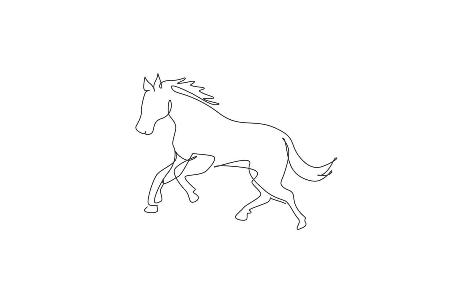 en kontinuerlig linjeteckning av stark söt häst. bevarande av vilda djur nationalpark. safari zoo koncept. dynamisk enkel linje rita grafisk design vektor illustration