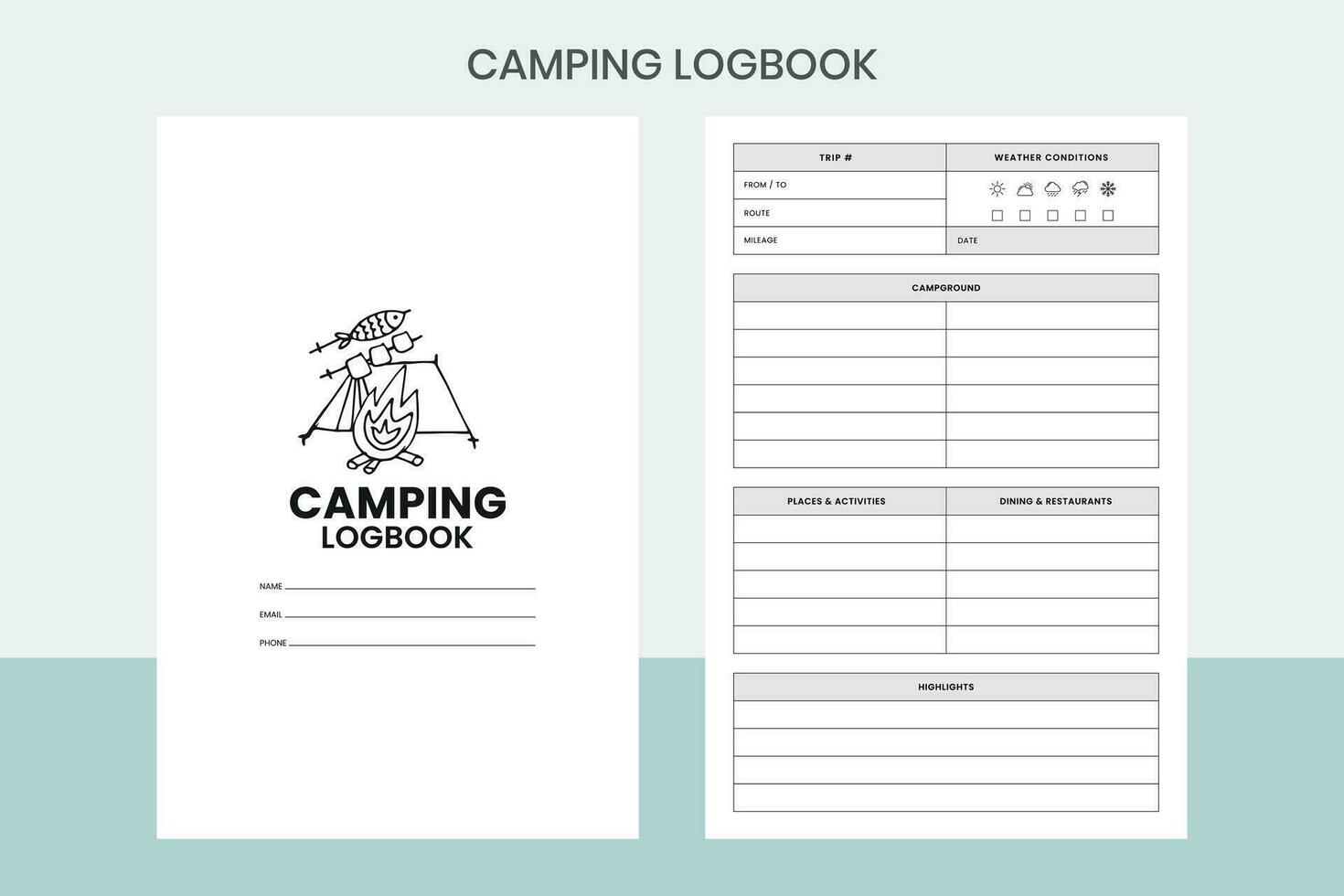 Camping Logbuch kostenlos Vorlage vektor