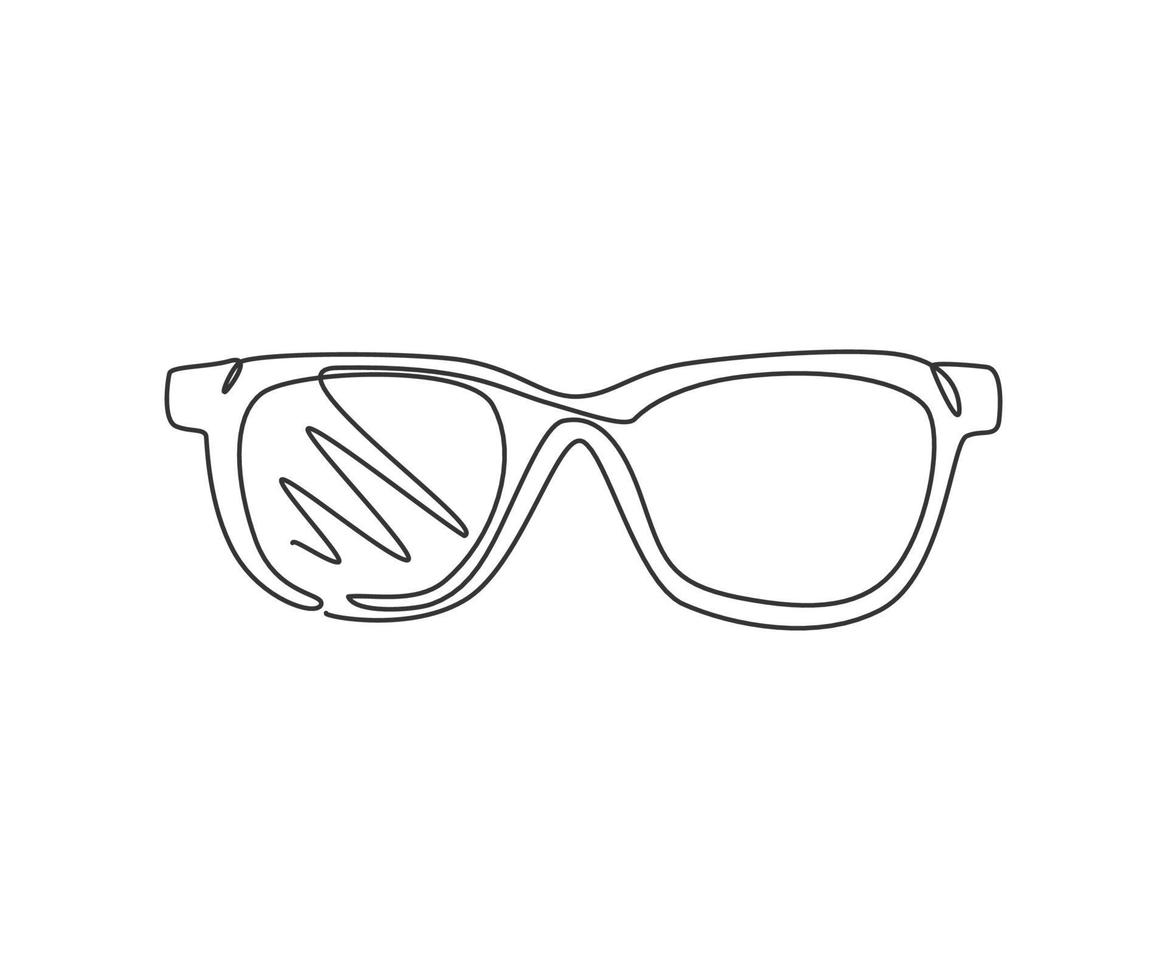 eine durchgehende Strichzeichnung des trendigen Sonnenbrillen-Logo-Emblems. saubere brille für optisches shop logotype icon template concept. moderne einzeilig zeichnende Grafikdesign-Vektorillustration vektor