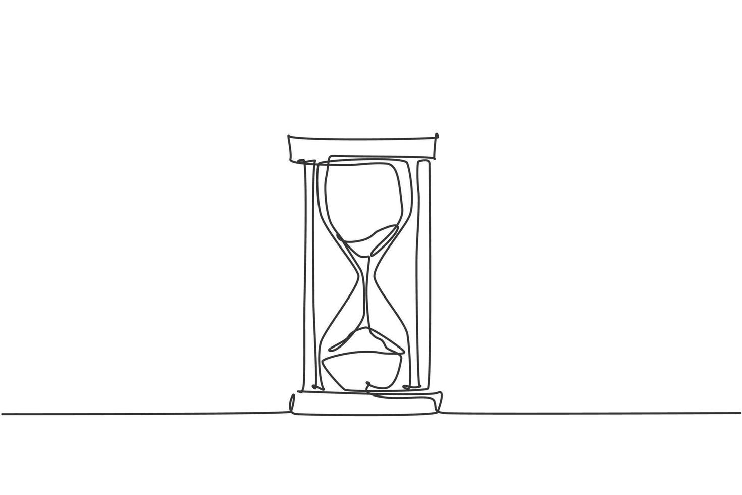 eine durchgehende Strichzeichnung der alten klassischen Sanduhr. Sandglas zum Anzeigen der Frist beim Geschäftsmetaphernkonzept. trendige Single-Line-Draw-Design-Vektorgrafik-Illustration vektor