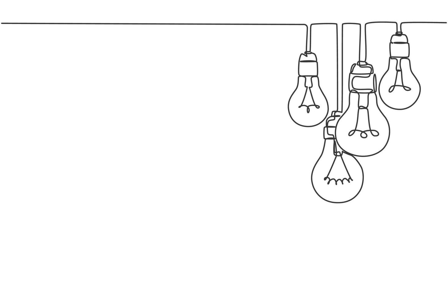 eine durchgehende Strichzeichnung von hängenden Glühbirnen auf dem Dach des Hauses. Poster für die Innenarchitektur der Wanddekoration. moderne einzeilige zeichnen vektorgrafik illustration vektor