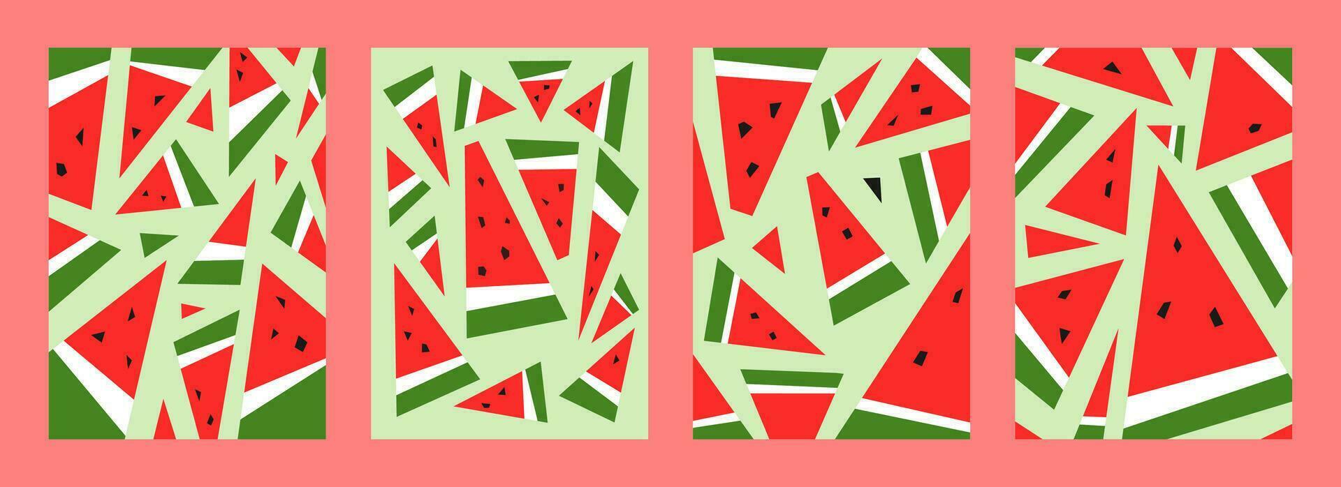 einstellen von abstrakt Hintergrund von Wassermelone Scheibe. Vertikale. eben Vektor Illustration.