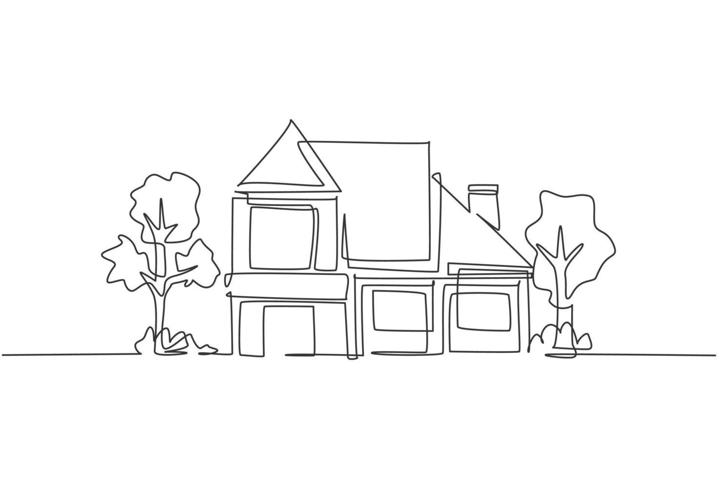 Einzelzeichnung eines umweltfreundlichen Hausbaus. Haus architektonisches Eigentum isoliert Doodle minimales Konzept. trendige durchgehende Linie zeichnen Design-Grafik-Vektor-Illustration vektor