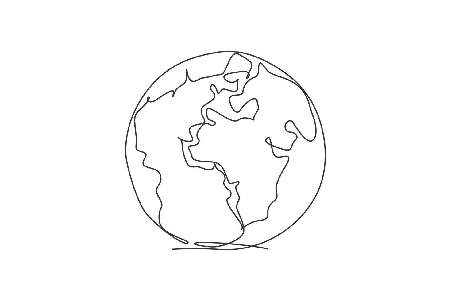 Weltkugel Erde. einzelne durchgehende Linie runde globale Karte Geographie Grafiksymbol. Einfaches einzeiliges Doodle für das Bildungskonzept. isolierte Vektor-Illustration minimalistisches Design auf weißem Hintergrund vektor