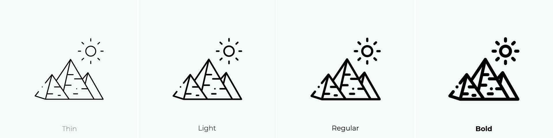 Pyramiden Symbol. dünn, Licht, regulär und Fett gedruckt Stil Design isoliert auf Weiß Hintergrund vektor