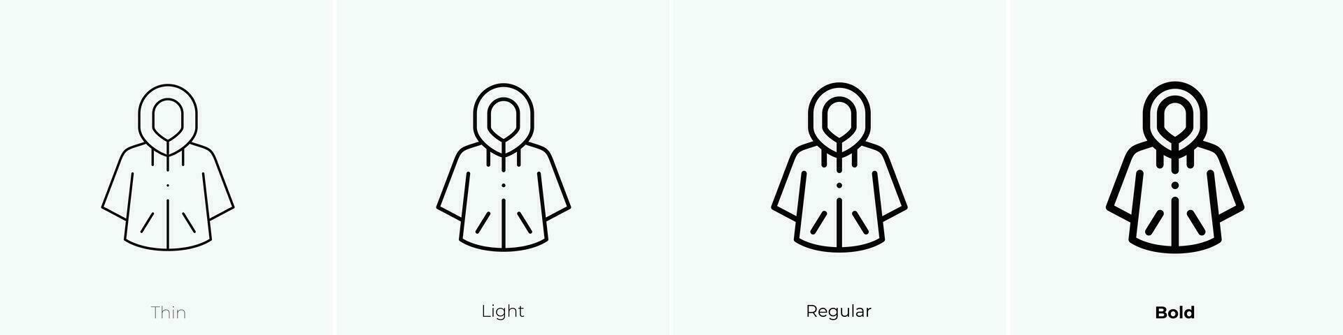 Regenjacke Symbol. dünn, Licht, regulär und Fett gedruckt Stil Design isoliert auf Weiß Hintergrund vektor