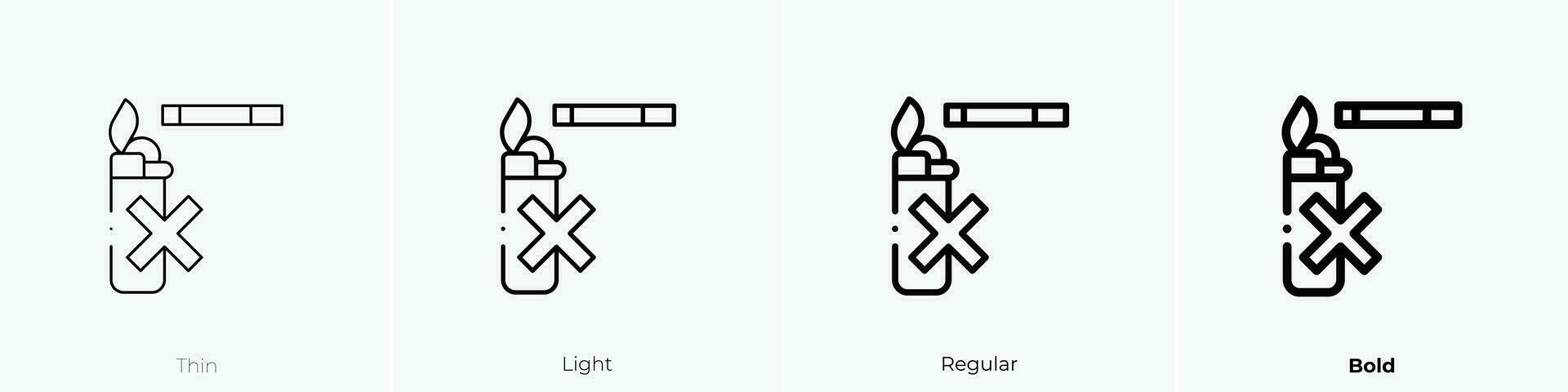 Verlassen Rauchen Symbol. dünn, Licht, regulär und Fett gedruckt Stil Design isoliert auf Weiß Hintergrund vektor