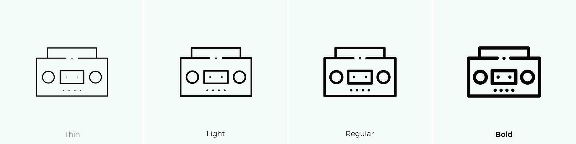 Radio Kassette Symbol. dünn, Licht, regulär und Fett gedruckt Stil Design isoliert auf Weiß Hintergrund vektor