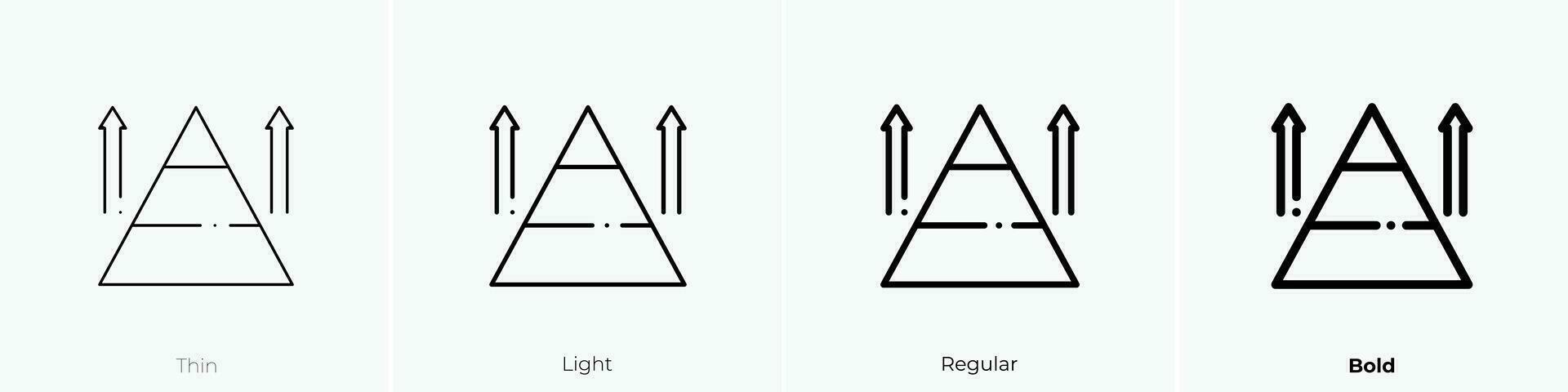 Pyramide Symbol. dünn, Licht, regulär und Fett gedruckt Stil Design isoliert auf Weiß Hintergrund vektor