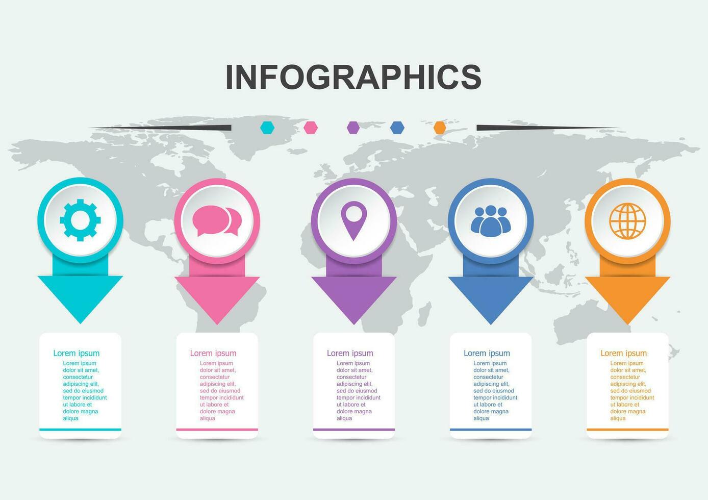 infographic design mall med pil och baner 5 steg vektor