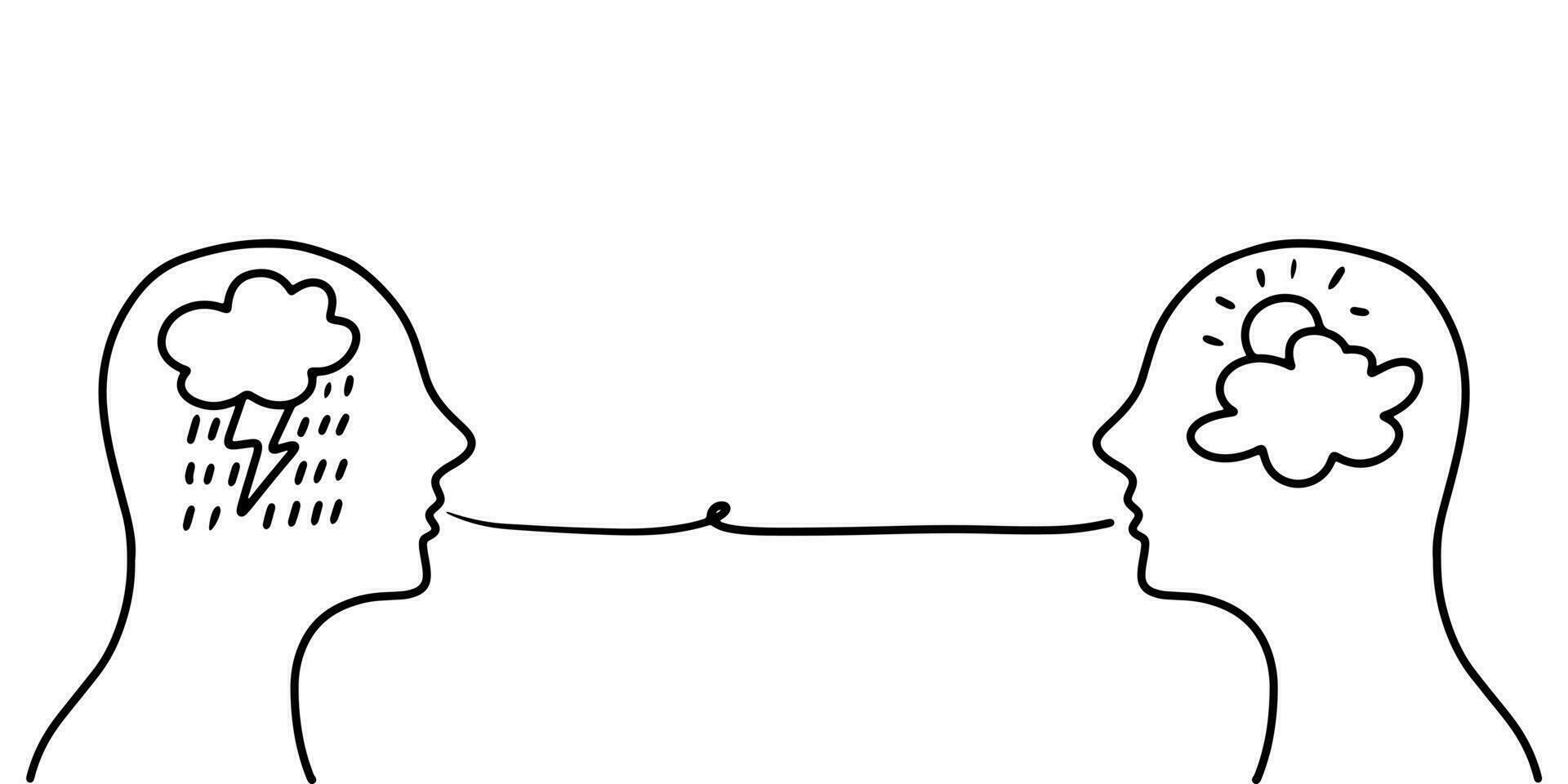 klotter skiss stil av människor huvud silhuett psykopat terapi begrepp hand dragen illustration. vektor