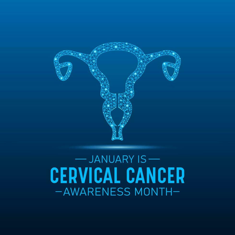 zervikal Krebs Bewusstsein Monat ist beobachtete jeder Jahr im Januar. niedrig poly Stil Design. Vektor Vorlage zum Banner, Gruß Karte, Poster mit geometrisch Hintergrund.