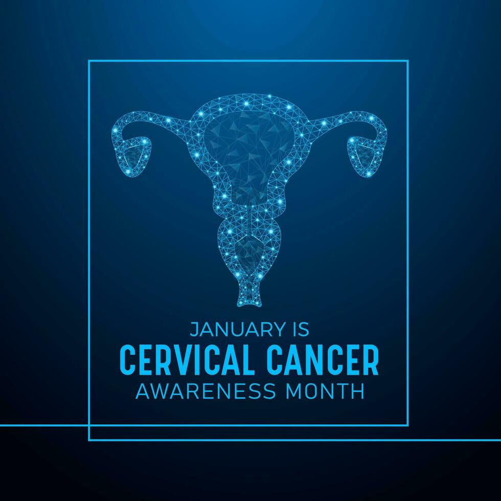 cervical cancer medvetenhet månad är observerats varje år i januari. låg poly stil design. vektor mall för baner, hälsning kort, affisch med geometrisk bakgrund.