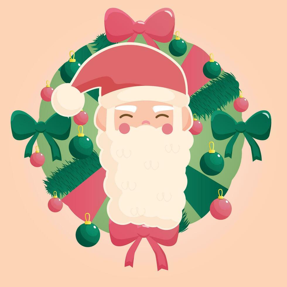 Santa und Weihnachten Kranz im warm Farben gezeichnet Vektor