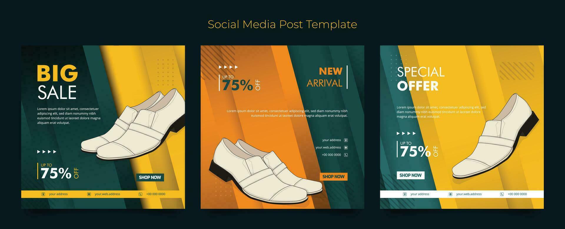 social media mall med skor i grön gul geometrisk bakgrund för produkt reklam design vektor