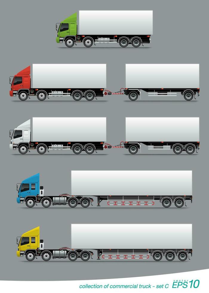 Sammlung von kommerziell Ladung LKW und Anhänger vektor