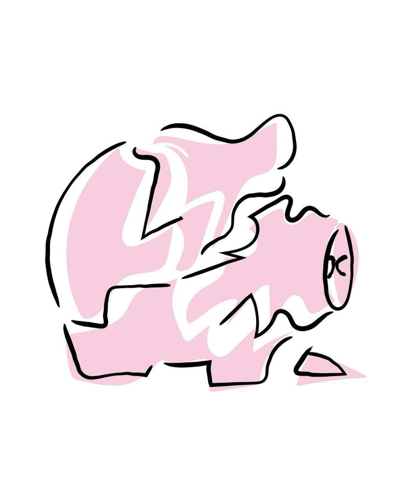 Vektor von ein gebrochen Schweinchen Bank. Schuld und Konkurs