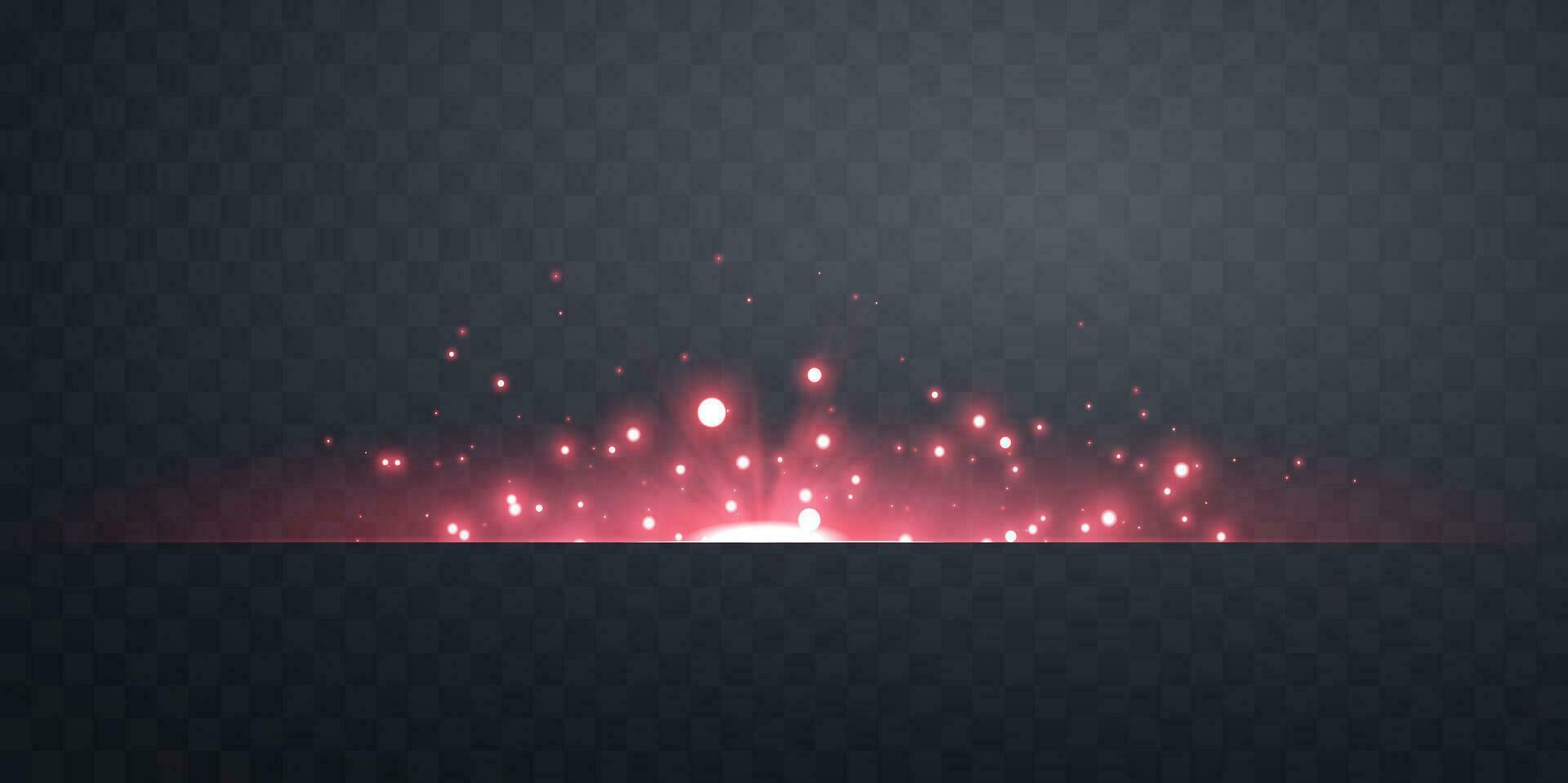 röd horisontell linsflare. ljus blixt med strålar eller strålkastare och bokeh. röd glöd blossa ljus effekt. vektor illustration.