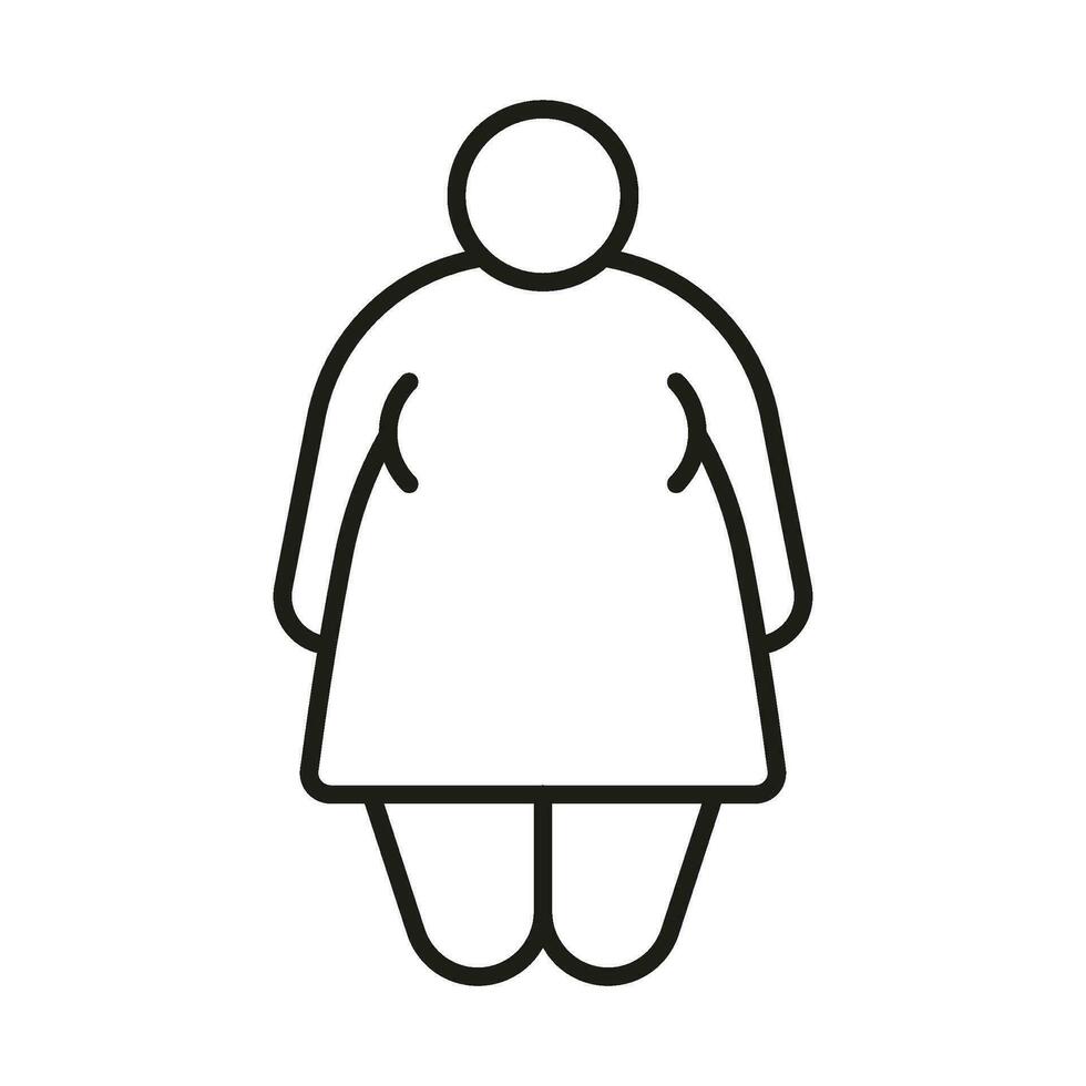 fet kropp av kvinna, fett linje ikon. fett figur och stor storlek flicka. risk diabetes. vektor översikt illustration