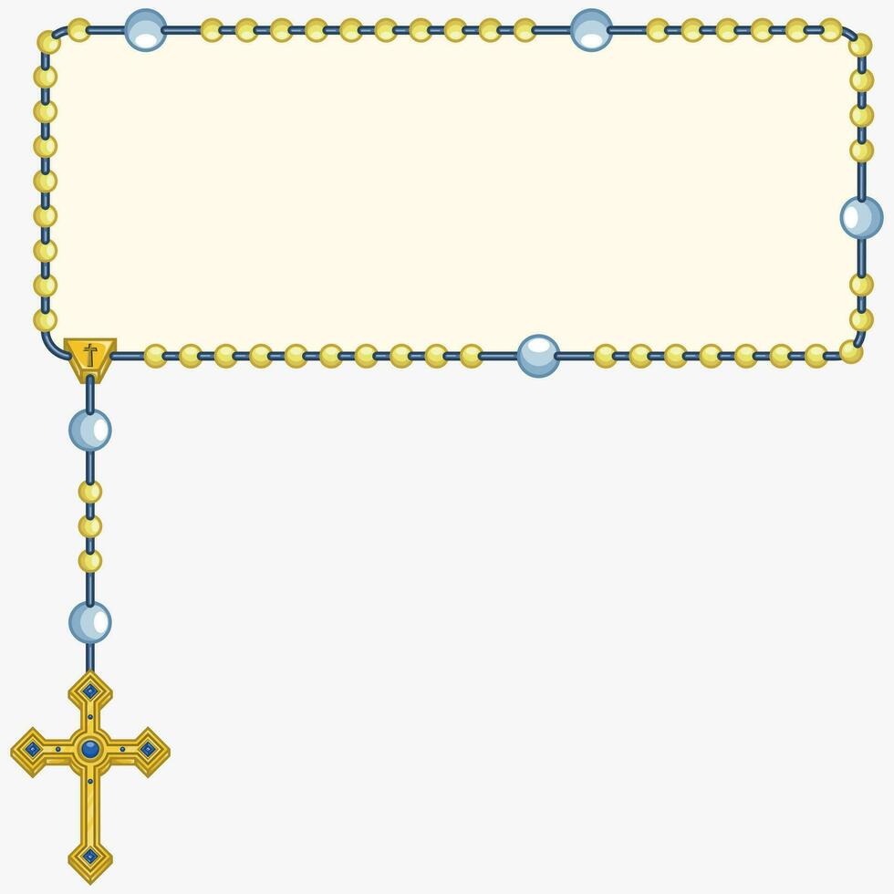 vektor design av ram för fotografi med katolik radband, radband med kristen korsa med fyrkant form, symbol av de katolik religion