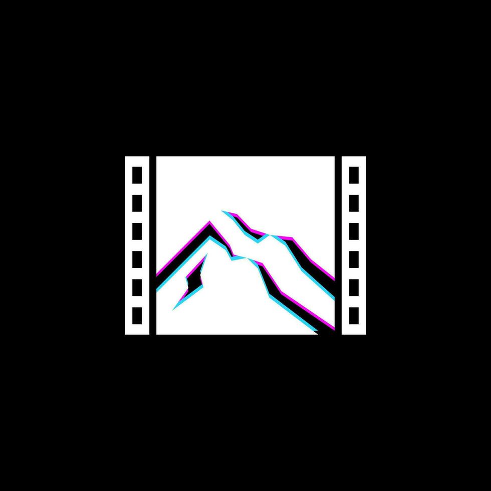 ein schwarz Hintergrund mit ein Weiß Film Streifen und ein Berg vektor